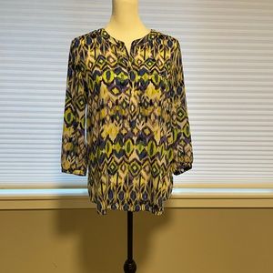 NYDJ Watercolor pleated back tunic blouse.